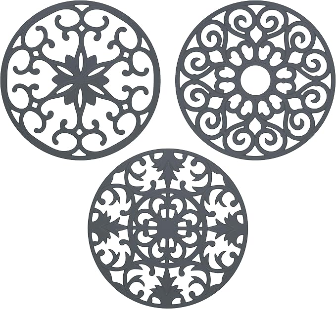 GASARE, Extra Large, Thick, 10" Silicone Trivets for Hot Dishes, Pots, and Pans, Hot Pads for Countertops, Flexible, Dishwasher Safe, 10 x ¼ Inches, Set of 3, Gray