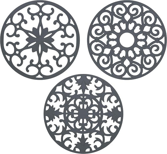 GASARE, Extra Large, Thick, 10" Silicone Trivets for Hot Dishes, Pots, and Pans, Hot Pads for Countertops, Flexible, Dishwasher Safe, 10 x ¼ Inches, Set of 3, Gray