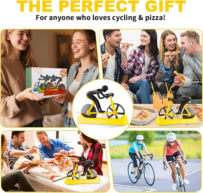 Bike Pizza Cutter,Bicycle Pizza Slicer,Stainless Steel Pizza Cutter Wheels with Stand,Unique Kitchen Gadget,Gifts for Cyclists Men,Cool Men’s Gift