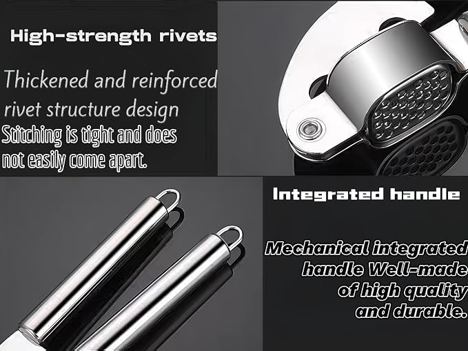 Stainless Steel Garlic Press & Ginger Crusher with Peeler Tube - Heavy Duty Metal Mincer for Garlic, Ginger, Nuts - Dishwasher Safe, Includes Cleaning Brush & Silicone Peeler