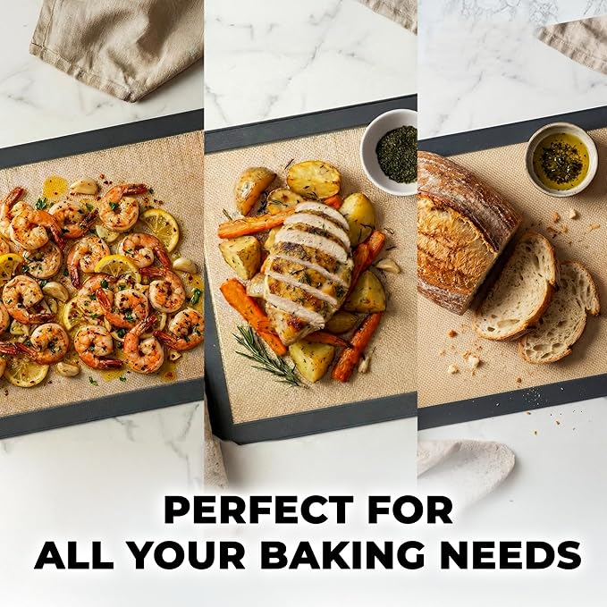Zulay Kitchen Silicone Baking Mat 2 Pack – 16.5"×11.6" BPA-Free Reusable Baking Sheet, Heat Resistant 480°F – Non-Slip Border, Perfect for Cookies, Bread, Pastries & Oven Use - (Dark Gray)
