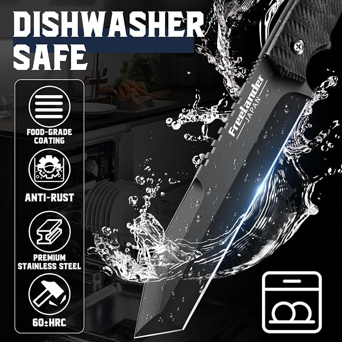 Freelander 3PCS Butcher Knife Set for Meat Cutting, Sharp Chef Knife Set Dishwasher Safe with Roll Bag, Full Tang BBQ Knifes with Leather Sheath, Gifts for Men Women