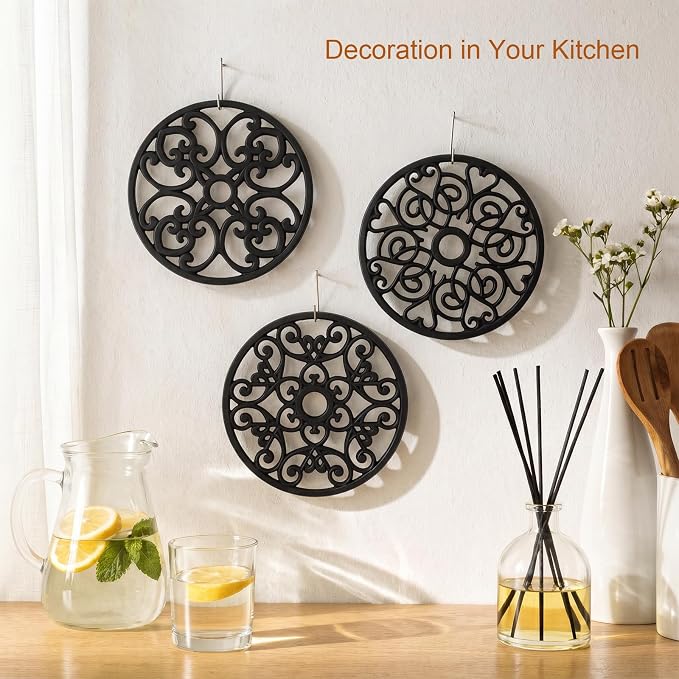 Kirecoo 3PCS Heat Resistant Silicone Trivet Mats for Hot Dishes | Non-Slip Flexible, Protects Table & Countertop, For Pots Pans Teapots, Modern Kitchen Decor