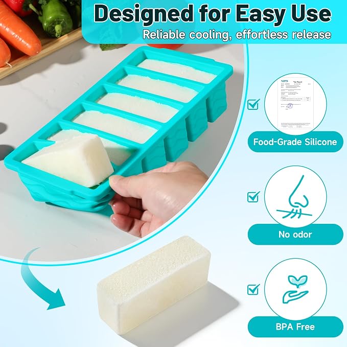 3-Pack Silicone Freezer Trays with Lid, Soup Freezer Container Molds, Silicone Freezer Molds, Ice Cube Tray for freezing Soup Sauce Broth Leftovers, Dishwasher & Oven Safe (1/2-cup,blue)