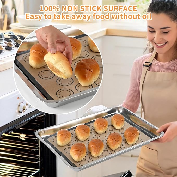 Luckyiren Macaron Silicone Baking Mats, 2 Pack Half Sheet Set, Gray/Beige | Two 16.54 x 11.62 in macaron silicone baking mats feature circles for evenly sized macarons; nonstick half sheet liners.