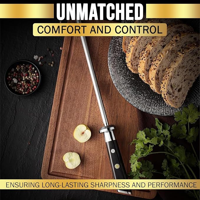 SliceElite Knife Sharpener Rod 10 Inch Sharpening Steel G10 Handle Diamond Coated Honing Rod Knife Steel Sharpener Chef Kitchen Knives Tool Honer Sharpener Japanese Style Utility