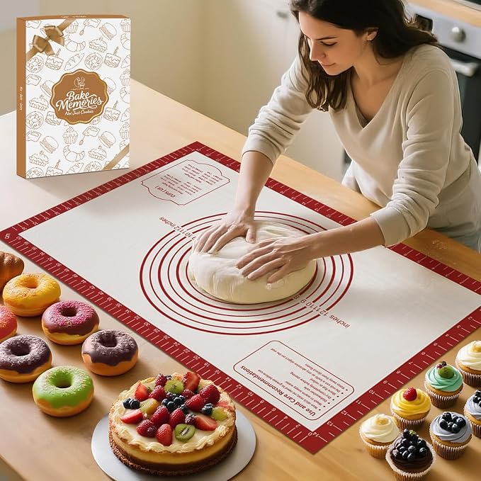 Non Stick Pastry Mat for Rolling Dough Fondant Pie Crust, Macaron Silicone Baking Mat for Mat Extra Large Silicone Mats for Baking Cookie Cakes Pizza Candy Bread