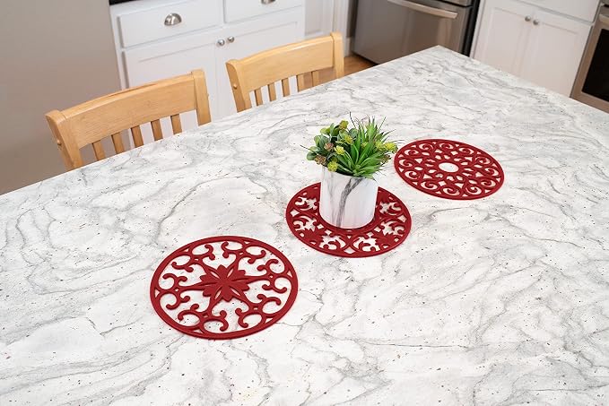 GASARE, Extra Large, Thick, 10" Silicone Trivets for Hot Dishes, Pots, and Pans, Hot Pads for Countertops, Flexible, Dishwasher Safe, 10 x ¼ Inches, Set of 3, Red