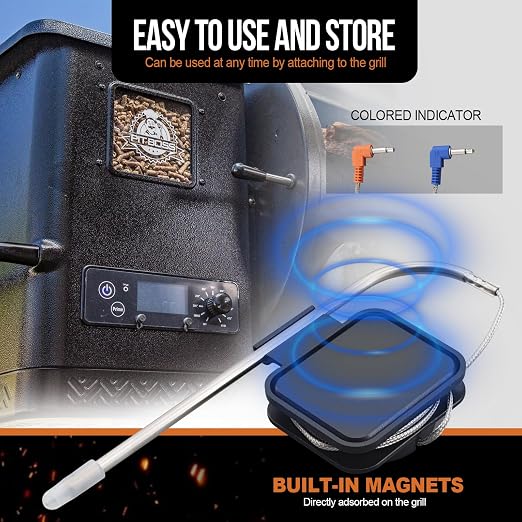 2 Pack 3.5mm Plug Meat Temperature Sensor Probe with 2Pcs Magnetic Thermometer Probe Organizer Compatible with Pit Boss Traeger Louisiana Pellet Grills