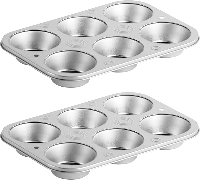Non-Stick Muffin Pans, 6-Cup Steel Bakeware (2 Pack)