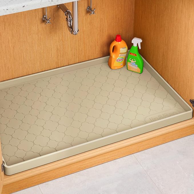 Jin&Bao Under Sink Mat 37" x 22" Waterproof Silicone Cabinet Kitchen Liner | Silicone kitchen cabinet protector, bathroom shelf liner, raised edge traps leaks, anti-slip, easy to clean & dishwasher safe