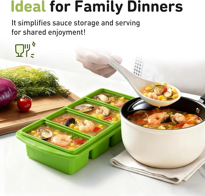Silicone Freezer Tray with Lid Soup Freezer Container Molds with Steel Reinforced Rim Big Ice Cube Molds Pebble Ice Tray Soup Cubes Baking Dish Freezer Safe Food Storage Containers Kitchen Gadgets