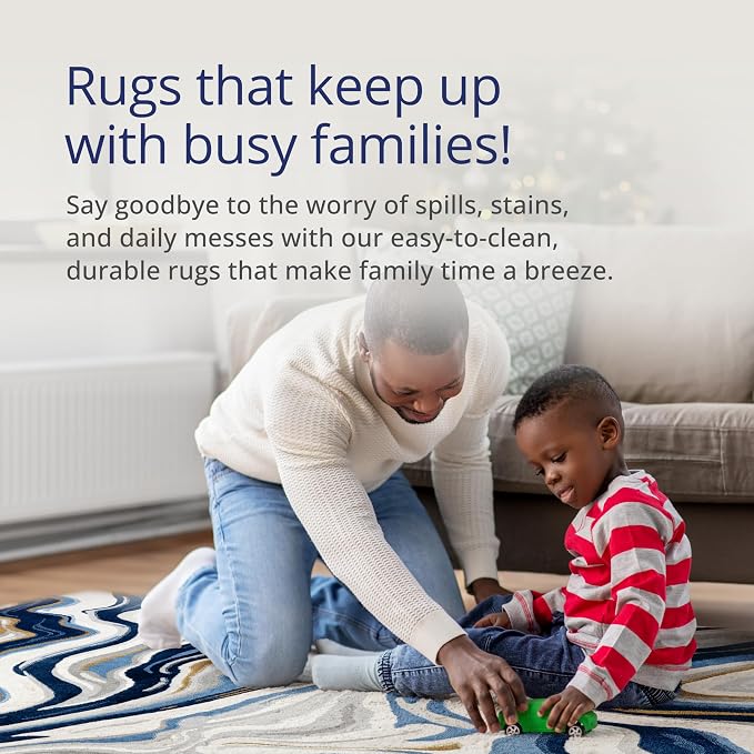 Abani Regal Collection Area Rug - Blue/Grey Abstract Wavy Design - 5' x 8' - Washable- Durable for Kids and Pets - Medium Pile - Soft Feel - for Living Room, Bedroom & Office