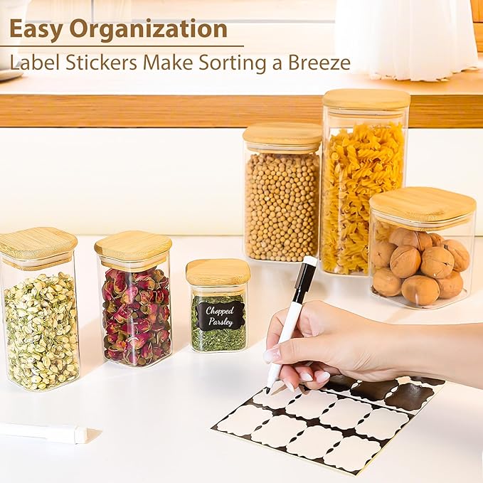 20 Pack 4 oz Square Glass Spice Jars with Lids and Labels – Airtight Small Seasoning Containers Set, Clear Glass Storage Jars for Seasoning, Spices, Kitchen Pantry Organization