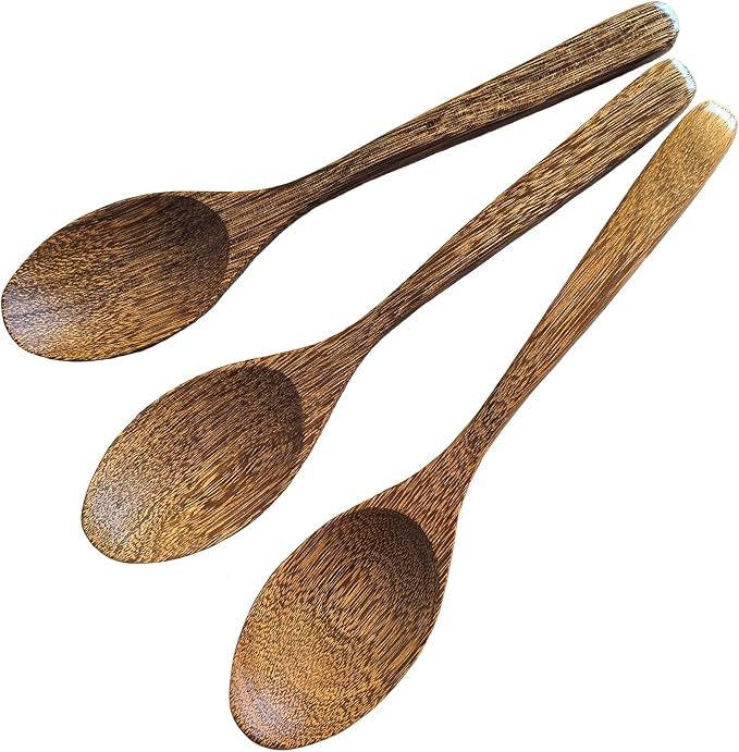 3 PCS: 7 Inch Uncoated Wood Spoons for Eating, Wooden Spoons for Honey, Jam, Coffe, Oatmeal, Cereal & Dessert - Handcrafted Non-Metal Eating & Stirring Utensil, Non-Scratch (Breakfast, Kitchen)