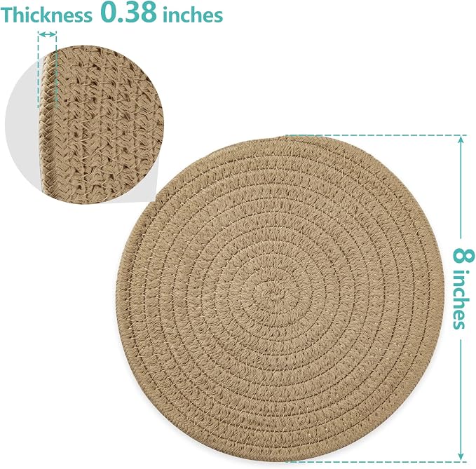 Trivets for Hot Dishes, Pots and Pans, 8 Inches Hot Pads 5 Pcs, Pot Holders for Kitchen, Heat Resistant Mat Protect Counter, Coasters Set Home Essentials Farmhouse Decor (Khaki)