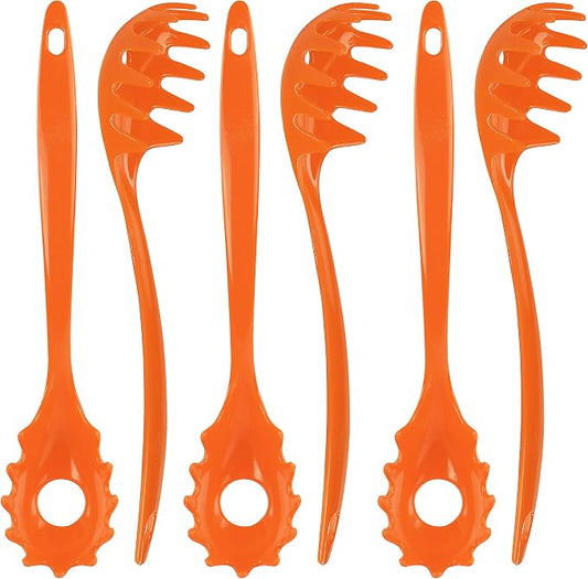 Spaghetti Spoon, Pasta Server, Fork with Ergonomic Handle, Heat Resistant, BPA Free11.5 inch Melamine Utensil by Reston Lloyd, 6 piece set, Orange