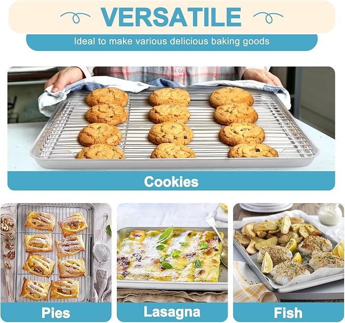 TeamFar Baking Sheet with Rack Set, 3 Pans + 3 Racks, 17.6/12.5/10.5 Inch | Stainless Steel Cookie Sheets Baking Pans Trays and Cooling Racks for Cooking, Non-Toxic & Heavy Duty, Dishwasher Safe