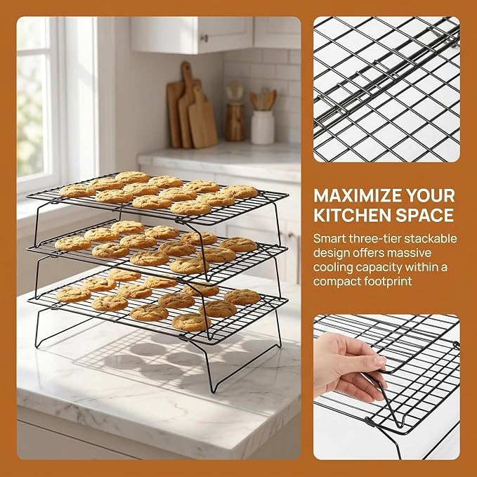 Collapsible Cooling Rack, Stainless Steel Rack for Cookie Baking (2-TIER) | X-Shaped Structure Wire Cooling Rack for Baking, Cookies, Cake, Fruit, Bread,Roasting, Grilling, Drying Rack, Dishwasher Safe