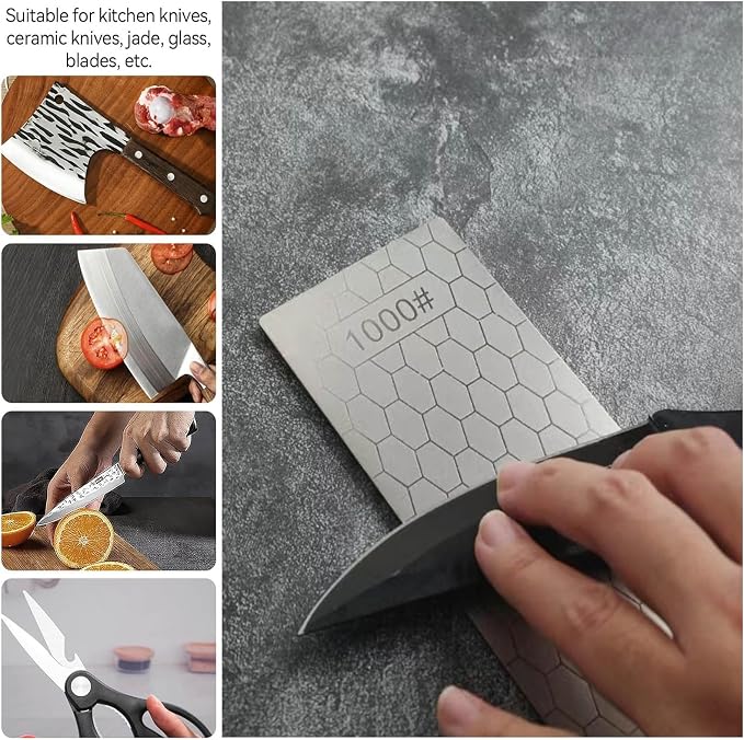 Diamond Sharpening Stone Set, 4 Pcs Diamond Lapping Plate Coarse/Medium/Fine Grit Sharpener, 400/600/1200/2500 Grit，Perfect Assistance Sharpener Angle Guide