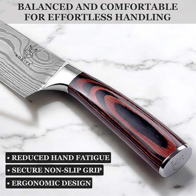 8in Japanese Chef Knife, High Carbon Stainless Steel Kitchen Knife | Razor-sharp Damascus blade for meat, vegetables & garnishes. Ergonomic grip. Professional quality for home cooks.