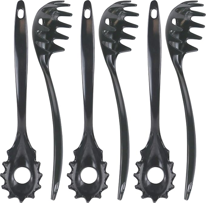 Spaghetti Spoon, Pasta Server, Fork with Ergonomic Handle, Heat Resistant, BPA Free,11.5 inch Melamine Utensil by Reston Lloyd, 6 piece set, Charcoal