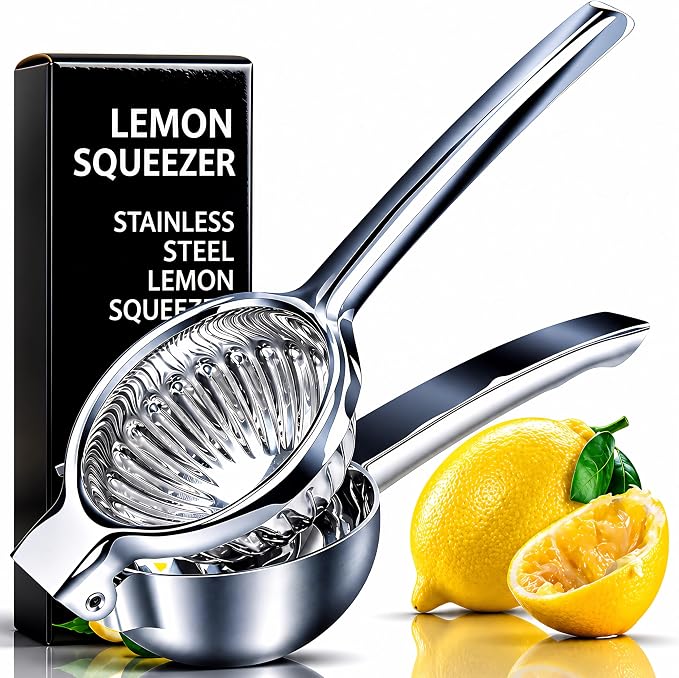 Extra Large Lemon Squeezer - Heavy Duty Stainless Steel Citrus Press with Jumbo Bowl - Manual Juicer for Lemons, Limes & Oranges - Professional Strength Metal Squeezer - Dishwasher Safe