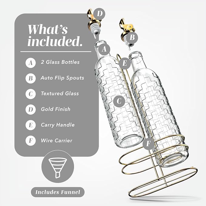 COOK WITH COLOR Glass Olive Oil Bottle Dispenser - 2 Pack- 17oz Oil and Vinegar Cruet - Olive Oil Carafe Decanter for Kitchen, Checkered, Clear