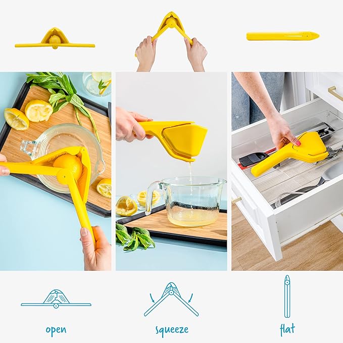 Dreamfarm Fluicer Fold-Flat Citrus Juicer - Lemon Easy, manual fresh lemon juice squeezer with pip catcher, suits lemons and limes, compact storage, 10" | Space-saving storage, gets every last drop