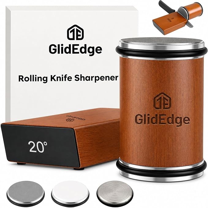 Rolling Knife Sharpener Kit – Knife Sharpener with Diamond, Ceramic & Stainless Steel Discs – 15° & 20° Strong Magnetic Angle Base – Knife Sharpener Tool for Kitchen, Chef & Utility Knives