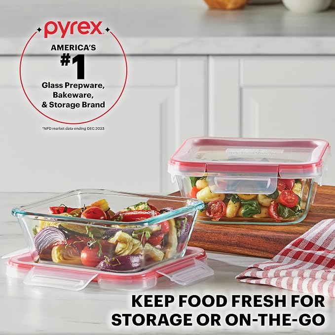 Pyrex Freshlock (10-Pack) Mixed Sizes Airtight Glass Food Storage Set | Plastic BPA-free leakproof locking lids
