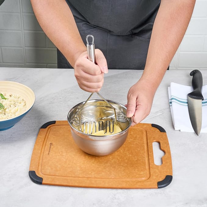Restaurantware Stainless Steel Potato Masher - German Standard Heavy Duty Vegetable Masher, Ergonomic Handle, Dishwasher Safe - Avocado Guacamole Masher for Potatoes, Beans