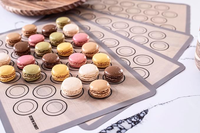 Macaron Baking Mat Silicone Non Stick, Half Sheet Reusable Pack of 4 Gray | Non-Stick Macaron Mat for Easy Baking, Heat Resistant & Dishwasher Safe, Reusable & Eco-Friendly, For Cookies & More (11x16”)