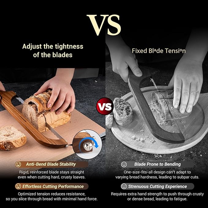 Sourdough bread knife,Bread slicer for homemade bread,Adjustable blade tightness for Even Slicing, Serrated knife,Wooden bread cutter with Bow Design (1, brown)