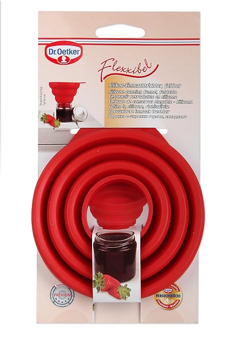 Dr.Oetker Funnel Flexxibel of Silicone Foldable in red, 8 x 8 x 10 cm
