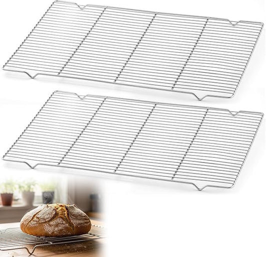 Lounsweer 2 Pcs Cooling Racks, 21L X 13W X 1H Stainless Steel Wire Rack for Baking Sheet, Large Cookie Cooling Rack, Oven Safe Cooking Racks for Sheet Pan, Dishwasher Safe, 2/3 Size