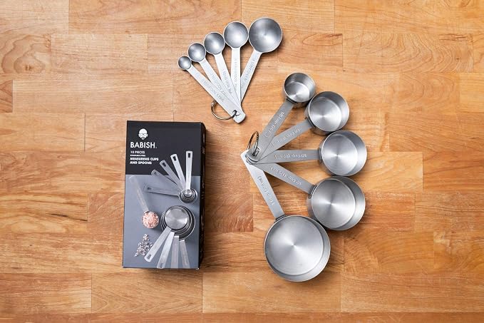 Babish 10-Piece Stainless Steel Measuring Cups and Spoons Set – Heavy-Duty, Rust-Resistant Baking and Cooking Measurement Tools