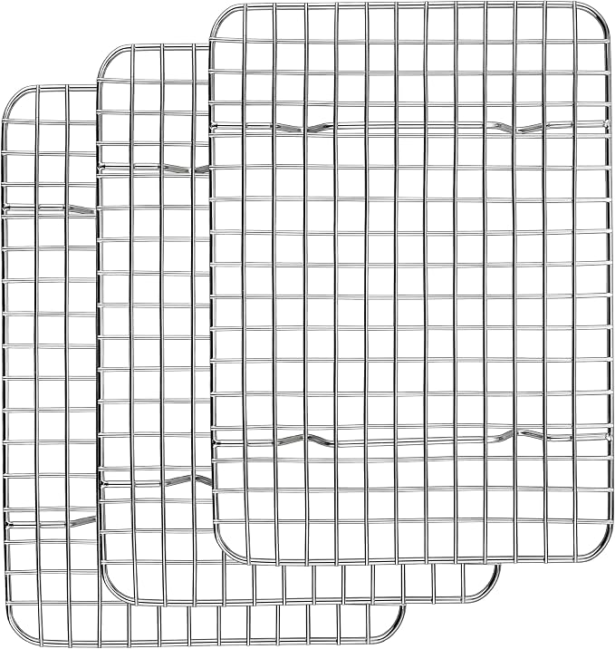 Homikit 12x9 Inch Stainless Steel Cooling Rack Set Fit Quarter Sheet Pan | 3 Pack Cookie Baking Racks for Bread Pizza, Small Oven Bacon Rack, Metal Wire Grilling Grids, Rust Free, Dishwasher Safe