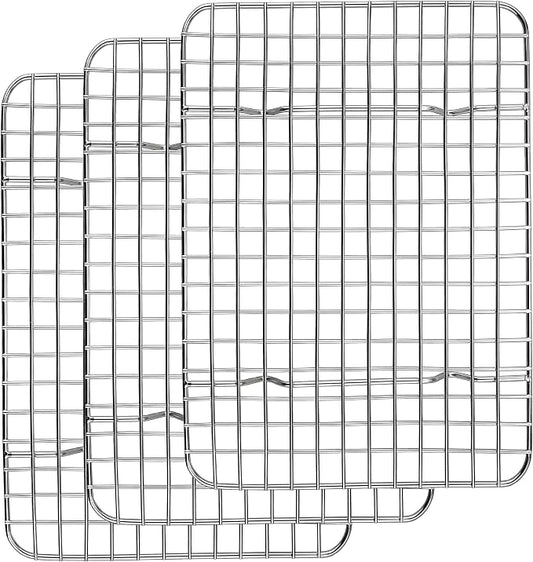 Homikit 12x9 Inch Stainless Steel Cooling Rack Set Fit Quarter Sheet Pan | 3 Pack Cookie Baking Racks for Bread Pizza, Small Oven Bacon Rack, Metal Wire Grilling Grids, Rust Free, Dishwasher Safe