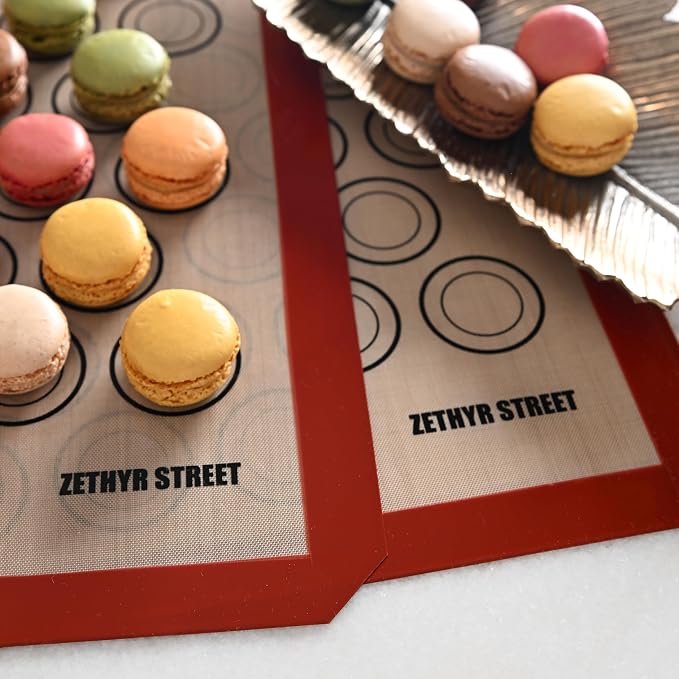 Macaron Baking Mat Silicone Non Stick, Full Sheet Reusable Pack of 2 Red | Non-Stick Macaron Mat for Perfect Baking, Dishwasher & Oven Safe, For Macarons, Cookies, Bread and More, 16x24” (40x60cm)