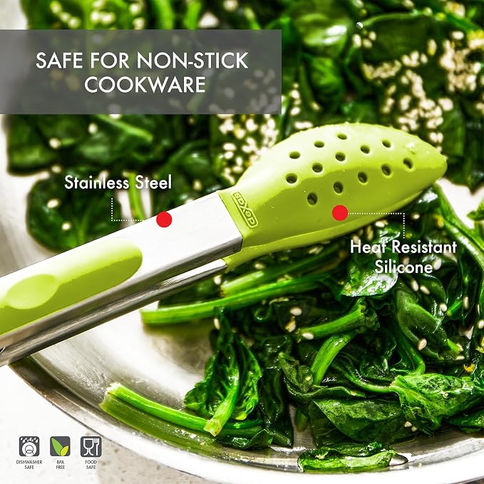 Dexas Spoon & Strain Tongs with Gravity open & Close Operation, 12", Green