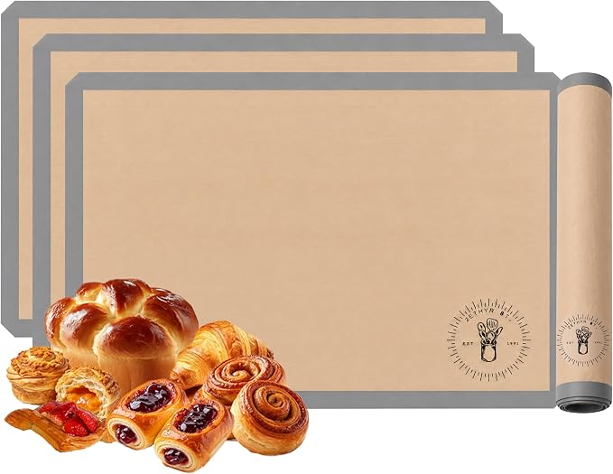 Silicone Baking Mats - 3/4 Size Cookie Sheets for Baking, Pack of 3, Gray | Oven Safe, Non-Stick Silicone Baking Sheet Liner, Perfect For Baking Macarons Cookies, Pastries & Cakes, 13.5 x 19.5 inches