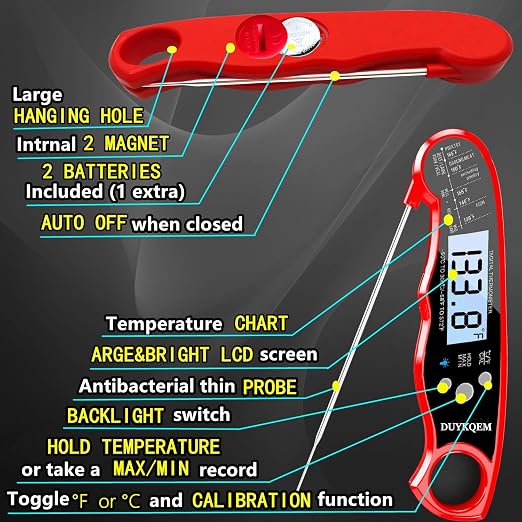 Instant Read Digital Meat Thermometer (2 Pack) Waterproof Kitchen Cooking Food Thermometer with Probe Backlight & Calibration,Best Quick Grill Meat Probe for Grilling BBQ Smoker Chefs