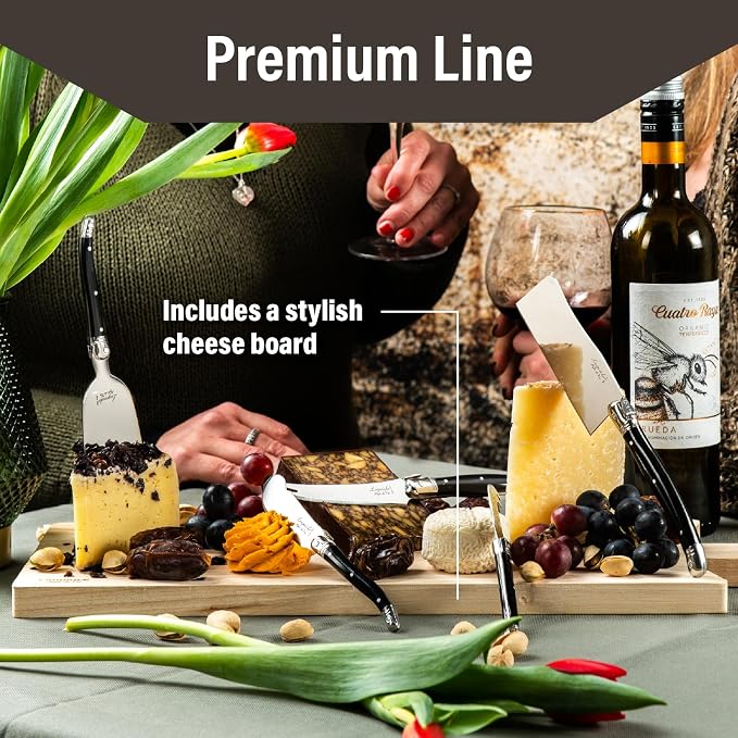 Laguiole Style de Vie Cheese Knife Set - Premium Line Cheese Knives Set with Charcuterie Board - Dishwasher Safe - Premium Tableware