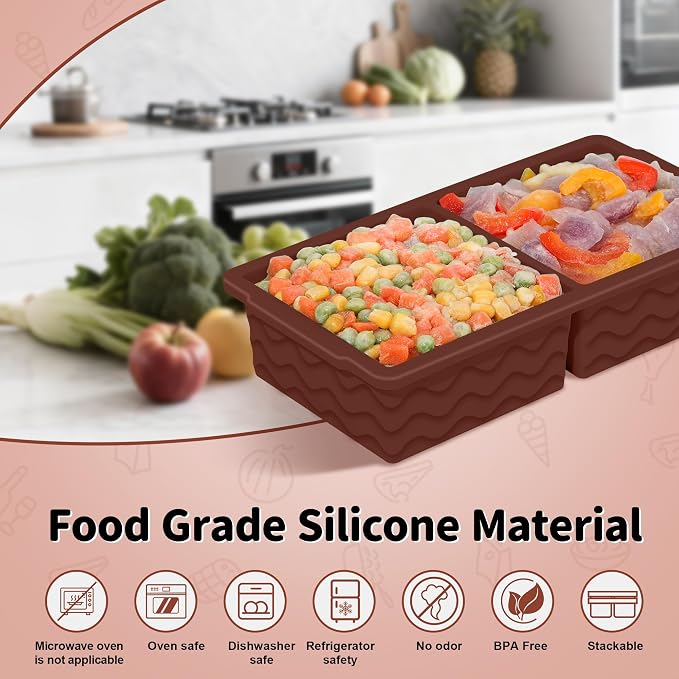 3-Pack Silicone Freezer Trays with Lid,2 Large 2-Cup(500ml)&4 Medium 1-Cup(250ml)&6 Small 1/2-Cup(125ml) Soup Freezer Container Molds,Ice Cube Tray For Meal Prep&Freezing Soup,Stews,Sauces (Iron Red)
