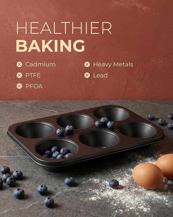 CARTMAN 2-Pack Jumbo Muffin Pan with 150 Liners, 12.6" x 8.3", Nonstick | 6-Cup, 3.5" XL Cups, Bonus Liners, Carbon Steel, PTFE-Free, 450°F Oven Safe, Extra Large Muffin Pan, XL Treats, Egg Bites