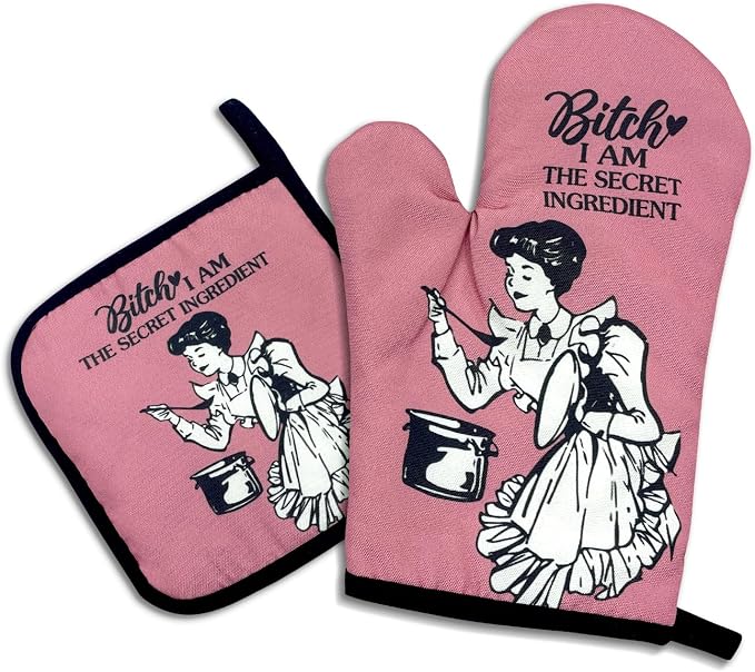 Bxxch I Am The Secret Ingredient, Funny Oven Mitts and Pot Holders, Silicone Non-Slip Oven Mitts, Kitchen Gift for Women, Housewarming Gift Ideas, Cooking Baking BBQ Gifts