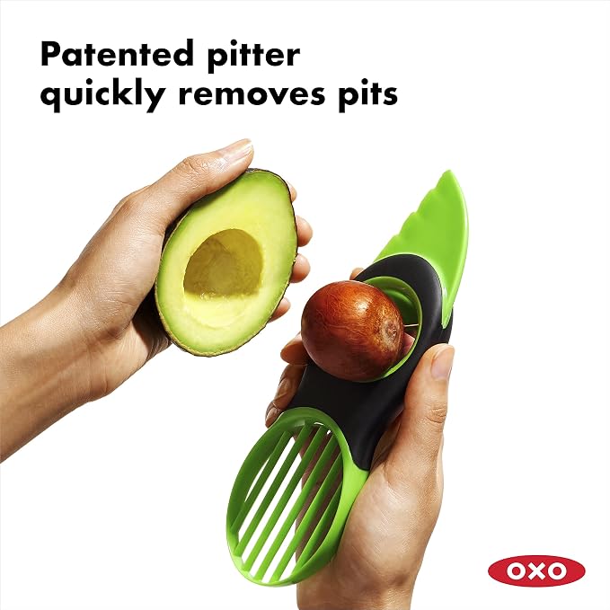 OXO Good Grips 3-in-1 Avocado Slicer - Green & Scoop and Smash Good Grips Avocado Tool, Masher, Black