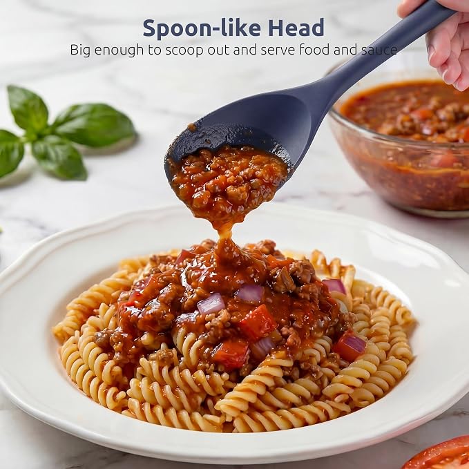 600ºF Heat Resistant Spatula Spoon: U-Taste Flexible Kitchen Scoop-Shape Cooking Spoonula, Serving Mixing Scraping Food in Non-Stick Pan Cookware, Seamless Multifunctional Utensil (Midnight Blue)