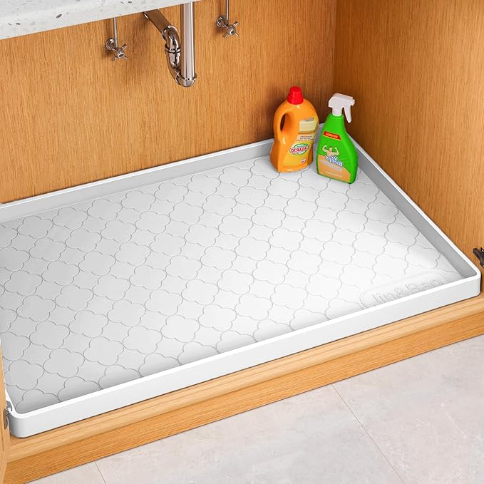 Jin&Bao Under Sink Mat 25" x 22" Waterproof Silicone Cabinet Kitchen Liner | Silicone kitchen cabinet protector, bathroom shelf liner, raised edge traps leaks, anti-slip, easy to clean & dishwasher safe